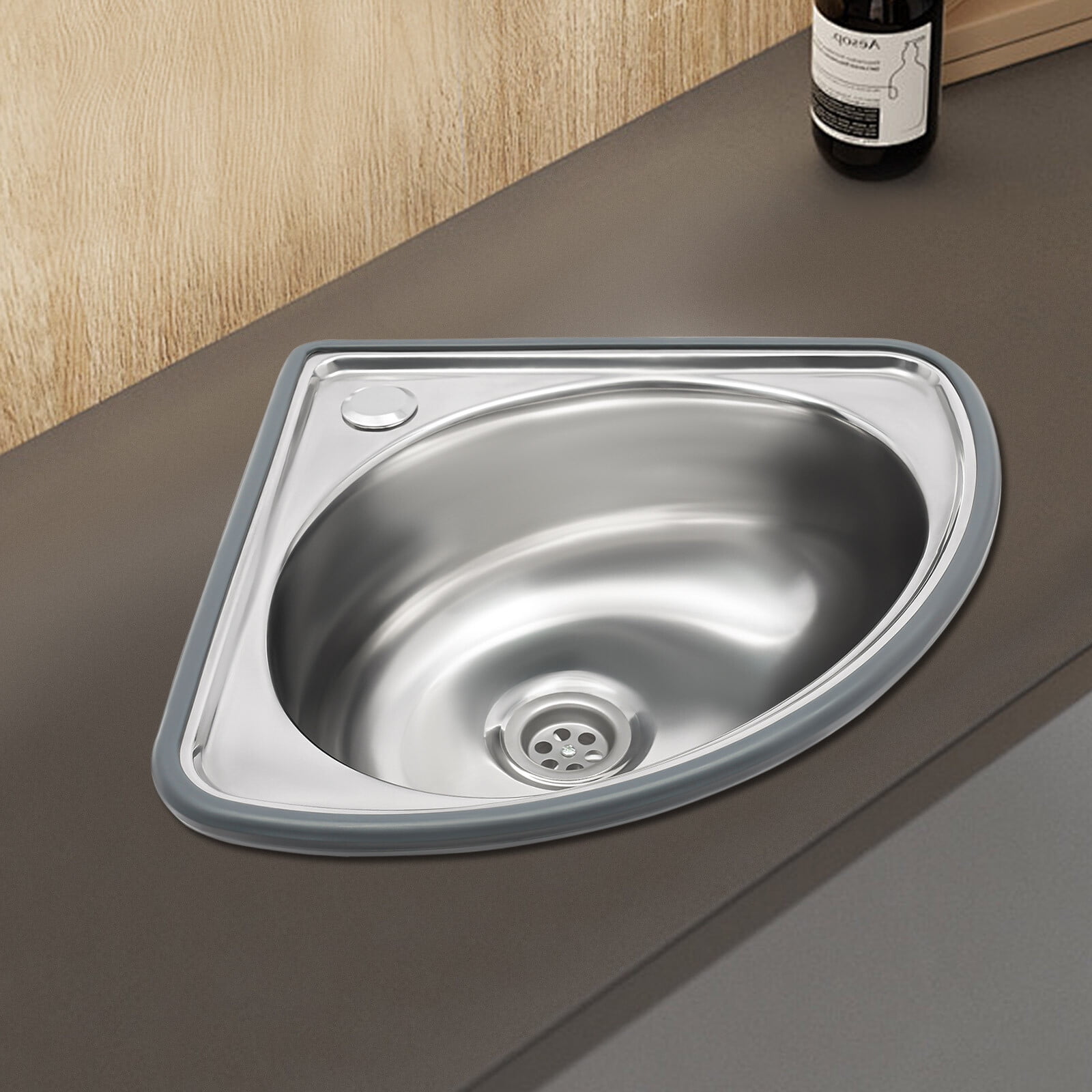 ToppiJoy Stainless Steel Single Bowl Sink, Triangle Wash Basin Thick Small Sink Corner for Kitchen Bathroom Lavatory (Silver)
