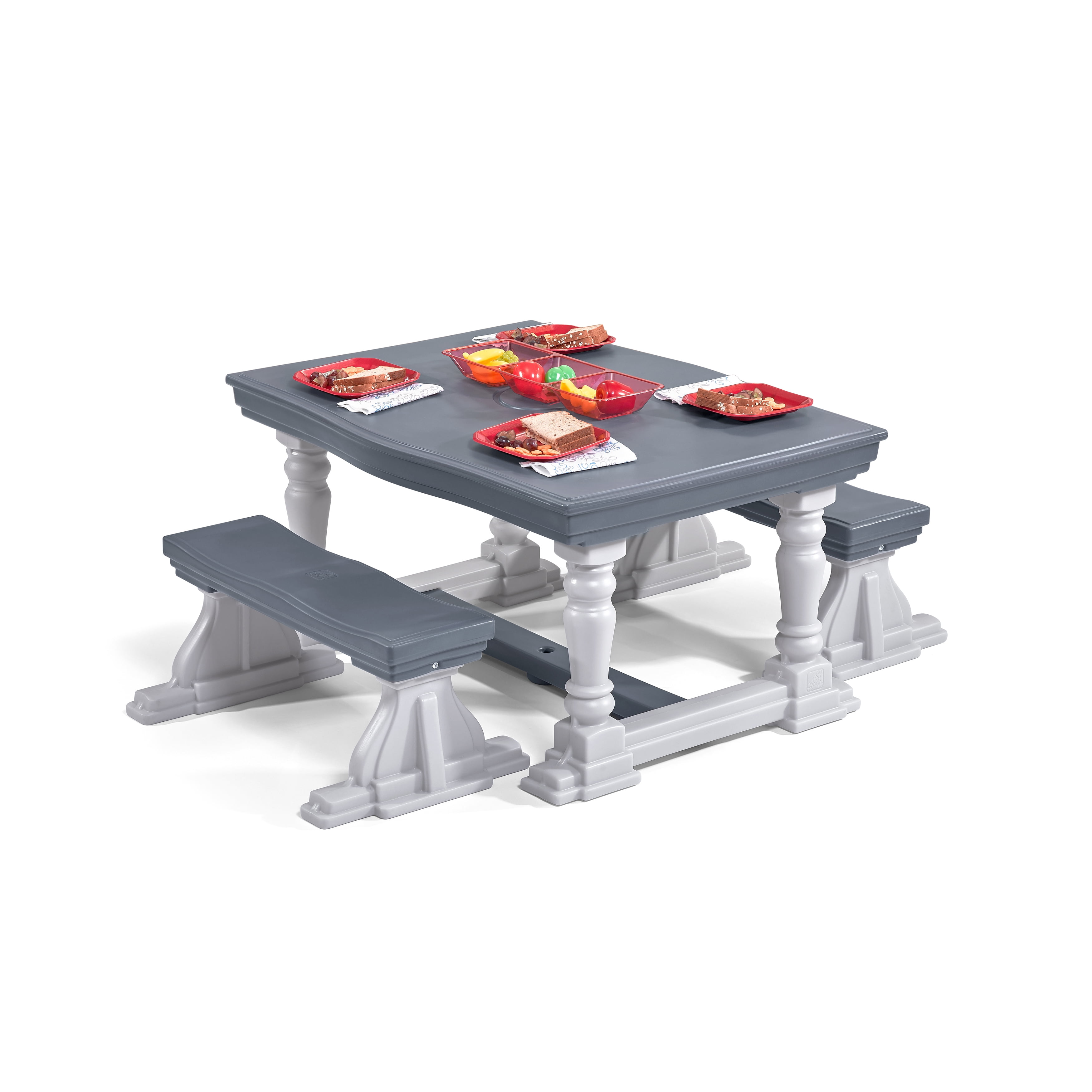 Step2 3 Piece Gray Farmhouse Table And Bench Set Seats Four Children