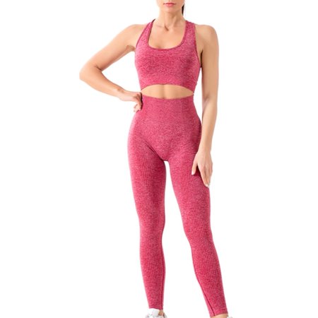 

2PCS Workout Seamless Ribbed High Waist Leggings With Sports Bra Exercise Set