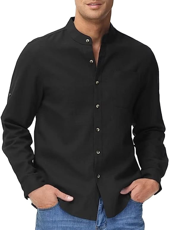 Mens Shirts Henley Long Sleeve Casual Shirt black L - Walmart.com