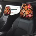 thumbnail image 2 of 2 Pce Car Headrest Cover 11×10.2in With Elastic Easy To Install Anti-Crack Stain Tear Used For Most Car Headrest Retro Groovy Flowers Pattern (10), 2 of 8