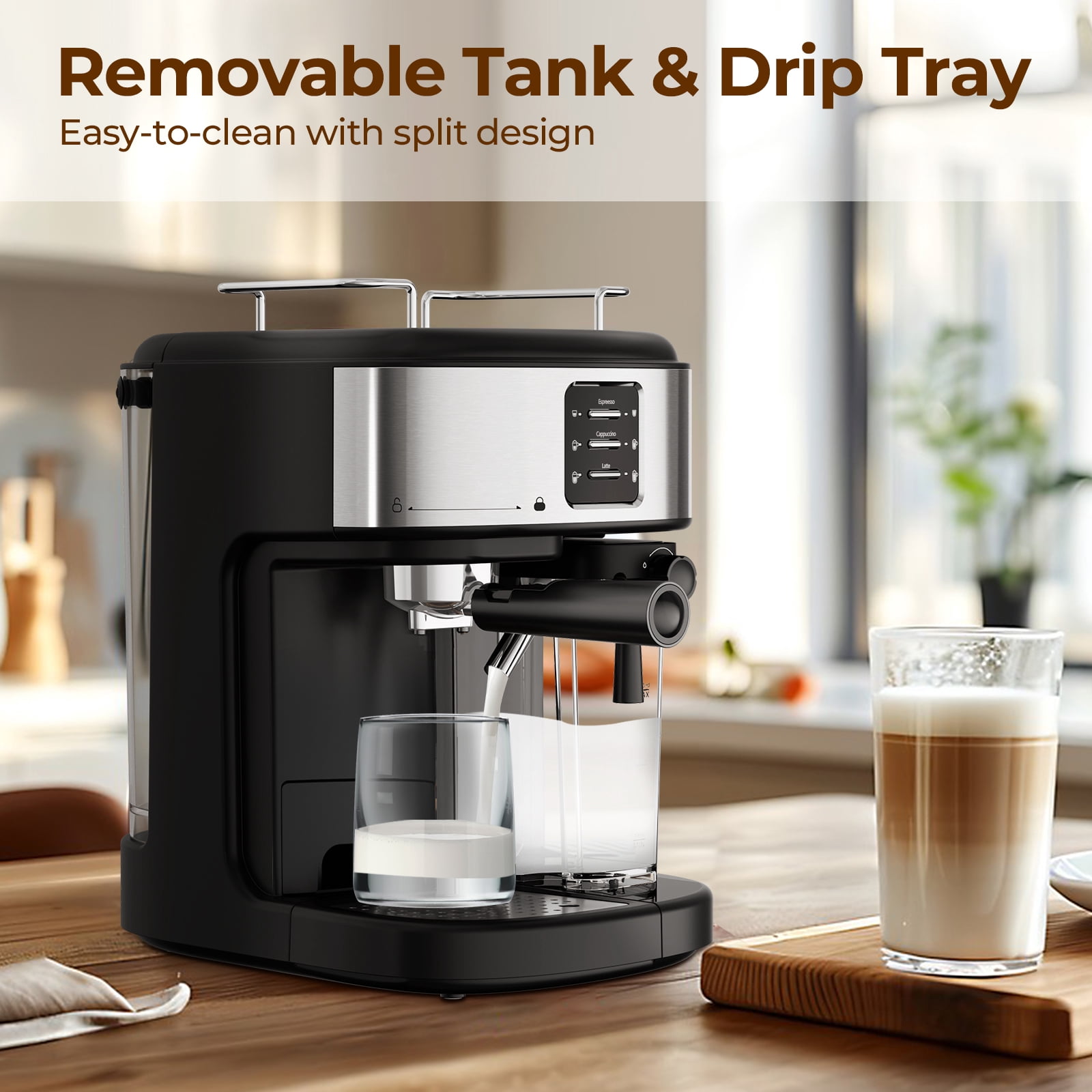 WAA 20 Bar Espresso Machines for Home,Espresso Maker with 57 oz Removable Water Tank,Cappuccino Machine with Automatic Milk Frother,Dual Boiler Latte Maker for Ground Coffee & Coffee Capsules