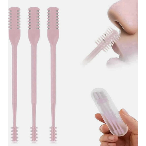 2 in 1 Nasal Hair Cutter, Double Sided Nose Hair Knife, 360° Nostril Hair Remover Tool, Nose Hair Trimmer for Men Women, with Soft Cleaning Brush(Pink, 3 Pcs)