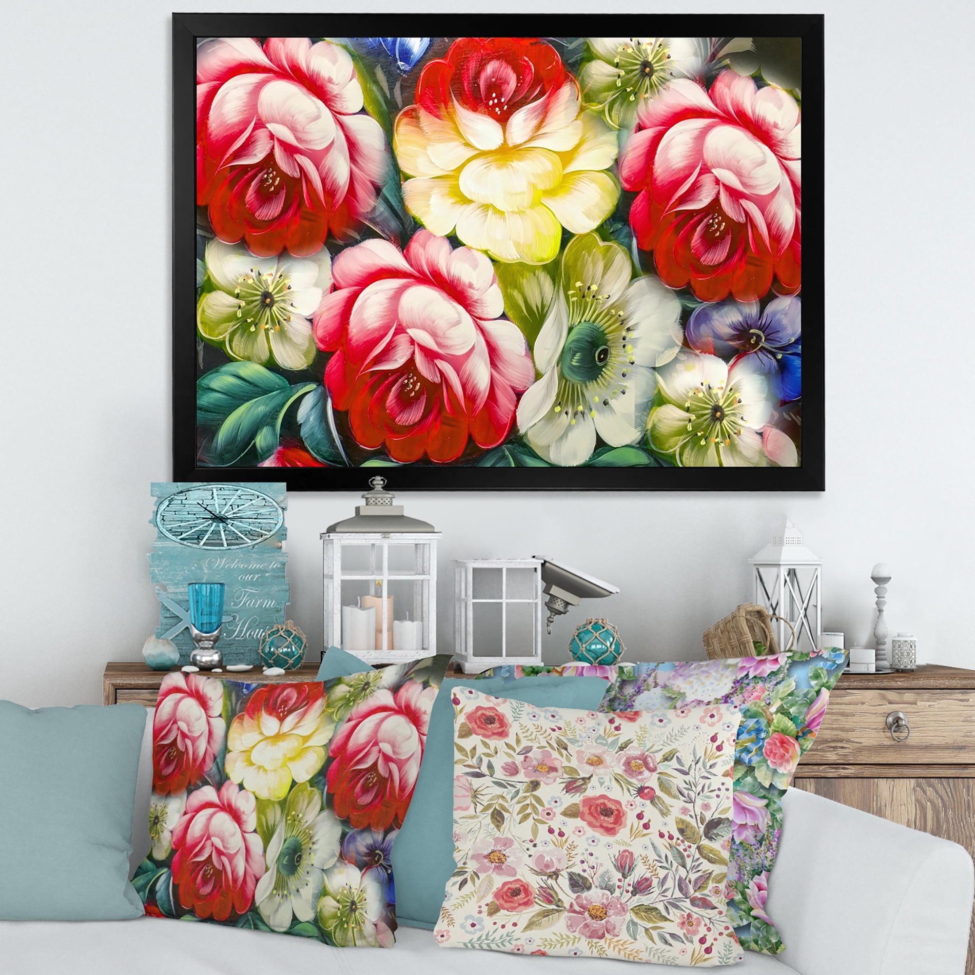 Designart 'Vintage VIbrant Yellow and Red Flower Still Life I' Traditional Framed Art Print