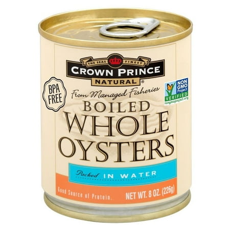 Crown Prince Natural, Boiled Whole Oysters, Packed In Water, 8 oz (pack of