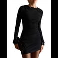 thumbnail image 1 of Vestido Corto Ajustado Básico de Punto de Larga para Mujer, de Otoño, para Fiesta, Cóctel o Noche Negro S, 1 of 9