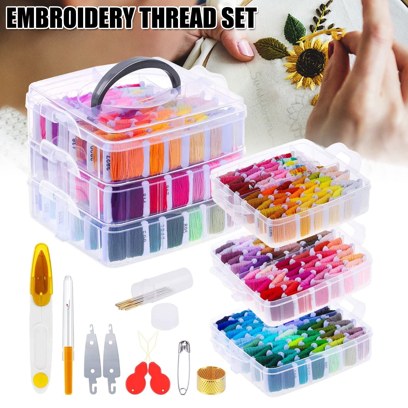 Hesroicy Embroidery Floss Organizer Eye-catching Multi Holes Wooden Rose  Design Cross Stitch Floss Thread Holder for Home
