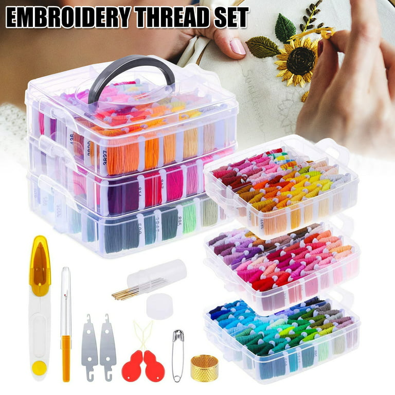 Embroidery Kit Floss Set Including 150 Colors Threads with 3-Tier  Transparent Storage Box Cross Stitch Tools