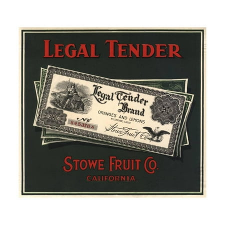 Legal Tender Brand - Fillmore, California - Citrus Crate Label Print Wall Art By Lantern (Best Legal Handguns In California)