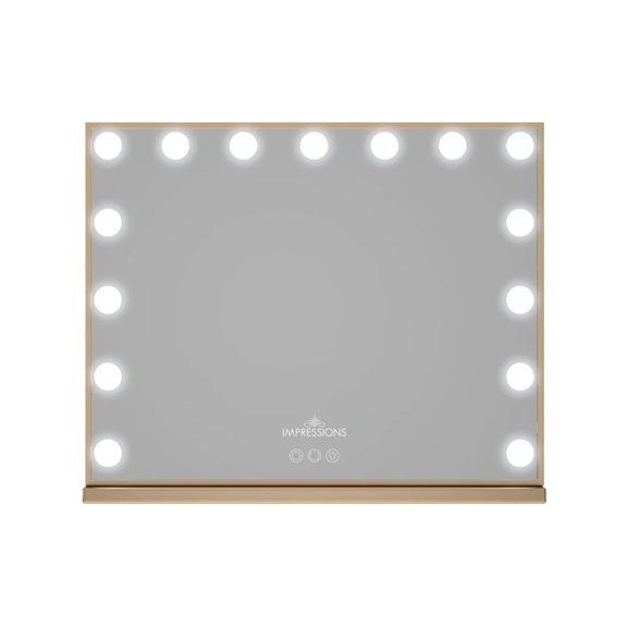 Impressions Vanity Aurora Hollywood LED Makeup Mirror with 15 Frosted Lights (Gold)