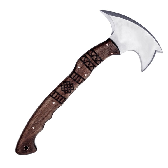 13.77" Camping Hatchet w/ Engraved Wooden Handle, Handmade Camping Axe
