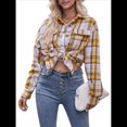 thumbnail image 1 of Camisa de Franela A Cuadros con Botones para Mujer, Chaqueta de Larga y Corta, Talla Grande. Amarillo XL, 1 of 10
