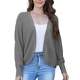 thumbnail image 3 of Asklazy Women's Loose Knit Lantern Seleeve Ribbed Sweater Open Front Caridigan,Grey,M, 3 of 7