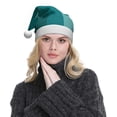 thumbnail image 5 of KLL Christmas Hats for Adults Plush Teal Color Print Santa Hat Xmas Fluffy Santa Claus Hat for Women Men, 5 of 6