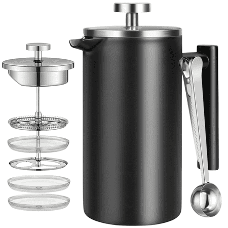 Premium 304 Stainless Steel French Press Coffee Maker Double-Wall Insulated Tea & Coffee Press with Extra Filter and Spoon 12oz / 26oz / 34oz Sizes Shatterproof for Home and Camping