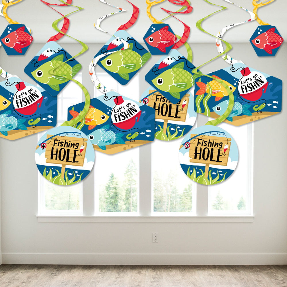 Big Dot of Happiness Let's Go Fishing - Fish Themed Birthday Party or Baby  Shower Hanging Decor - Party Decoration Swirls - Set of 40 