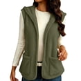 thumbnail image 3 of Oksale Hooded Fleece Vest for Women Sleeveless Jackets with Pockets Open Front Mid Length Jacket Warm Winter Vests Soft Cozy Drawstring Outwear Green M, 3 of 10