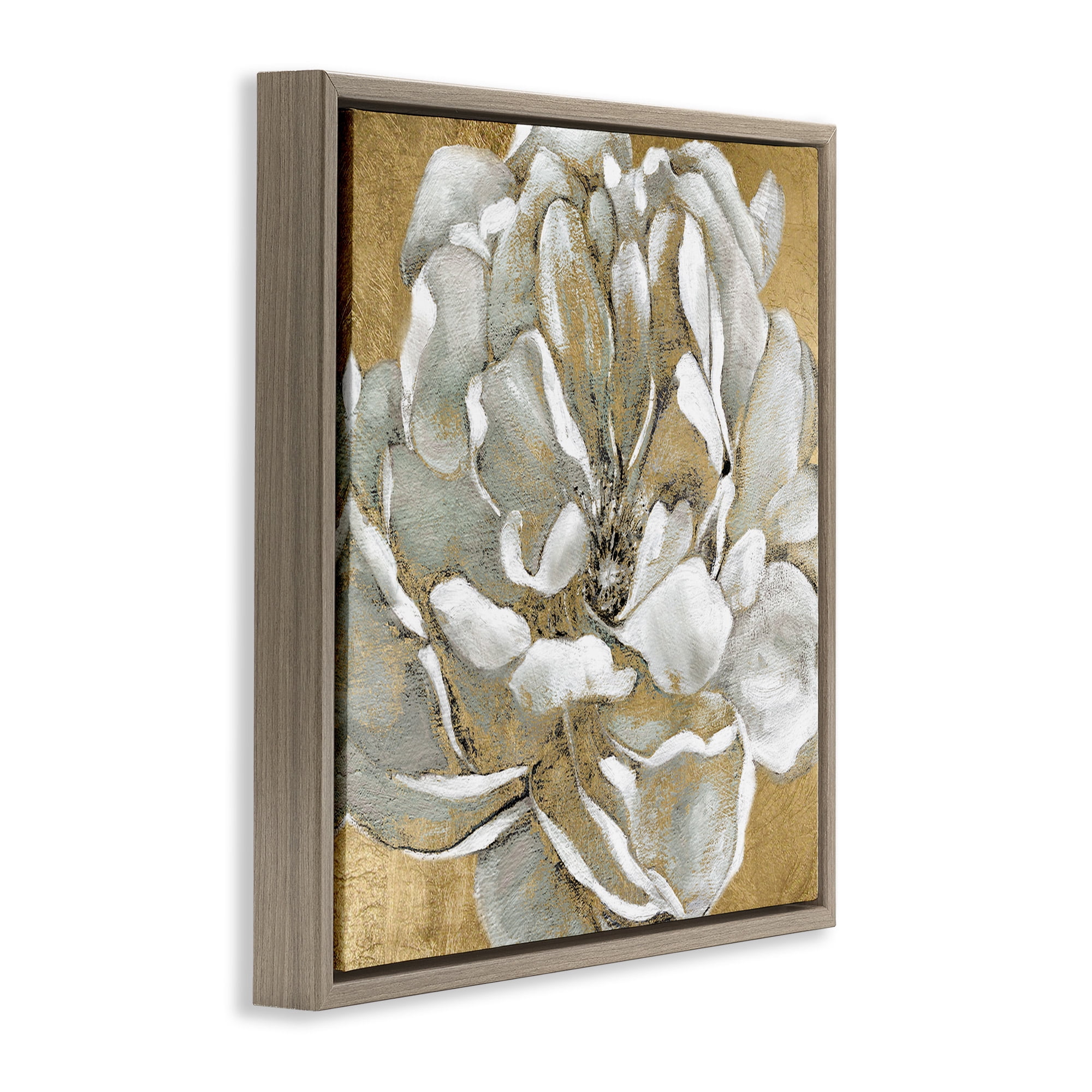 Stupell Industries Blushing White Magnolia Flower Abstract Botanical & Floral Painting Brown Floater Framed Canvas Art Print Wall Art, 25 x 25