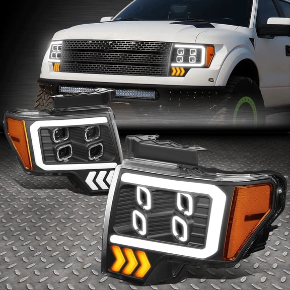 Nuvision for 09-14 F150 Quad LED DRL Sequential Signal Projector Headlights Black/Amber