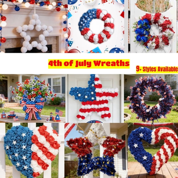 4th of July Heart Wreath, 9" Patriotic Red White and Blue Rose Door Decor, Symbolic American Flag Wreath for Memorial Day & Anniversary, Lazyguy