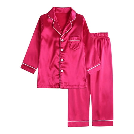 

HTGFGMGW Kid Girls Boys Silk Satin Pajamas Set Button Down Pjs Sets 2-Piece Lounge Sets Long Sleeve White Sleepwear Plus Size Pajama Set Watermelon-a Red 10-11 Years