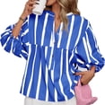 thumbnail image 3 of Wide Striped Sleeve Women Puff Sleeve Loose Blouse V-neck Casual Tops, 3 of 6
