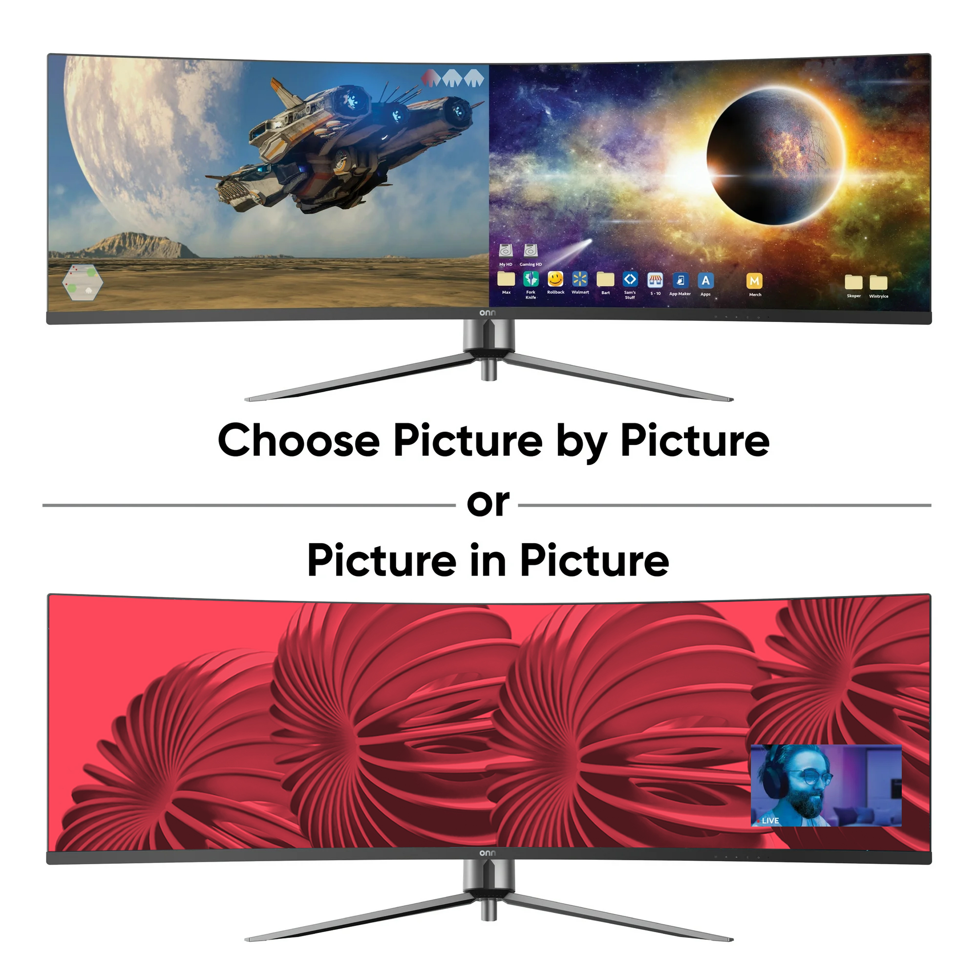 onn Monitor curvo dual FHD de 49" 3840 x 1080p para juegos, negro, 100133225 8