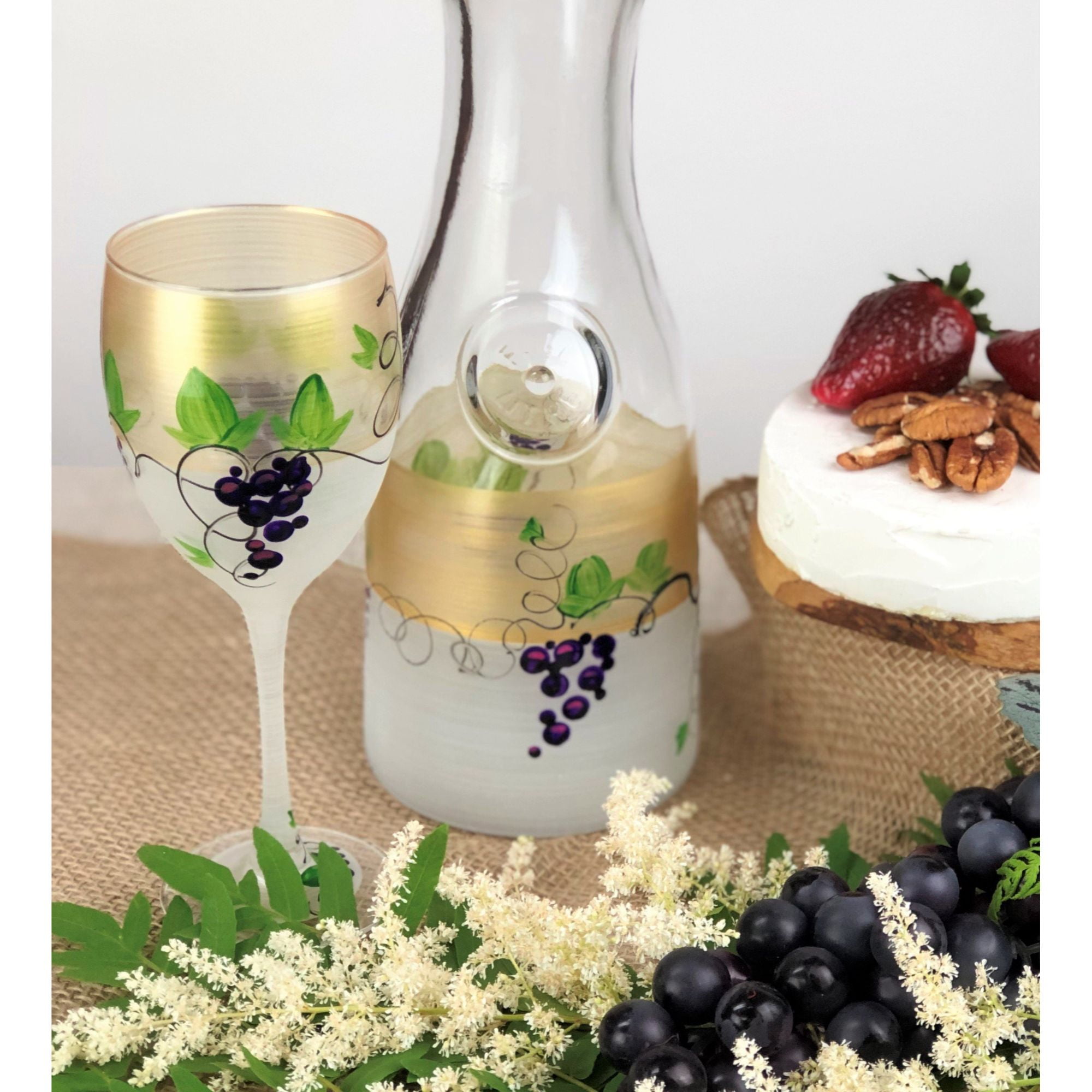 Vintage Grapes Vines ~ Painted Wine Glasses, Set of 5, Unique Wine Glasses,  Small Port Wine, Dessert Wine Glasses, Wine Tasting Glasses