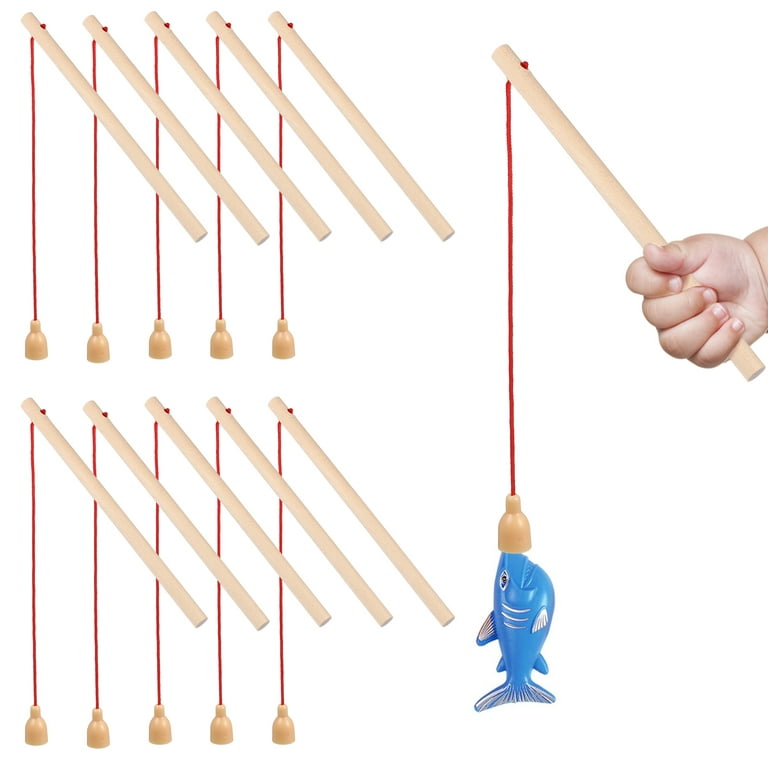 12 Pcs Wood Magnetism Fishing Rods Wooden Fishing Poles for Kindergarten Toddlers  Kids 