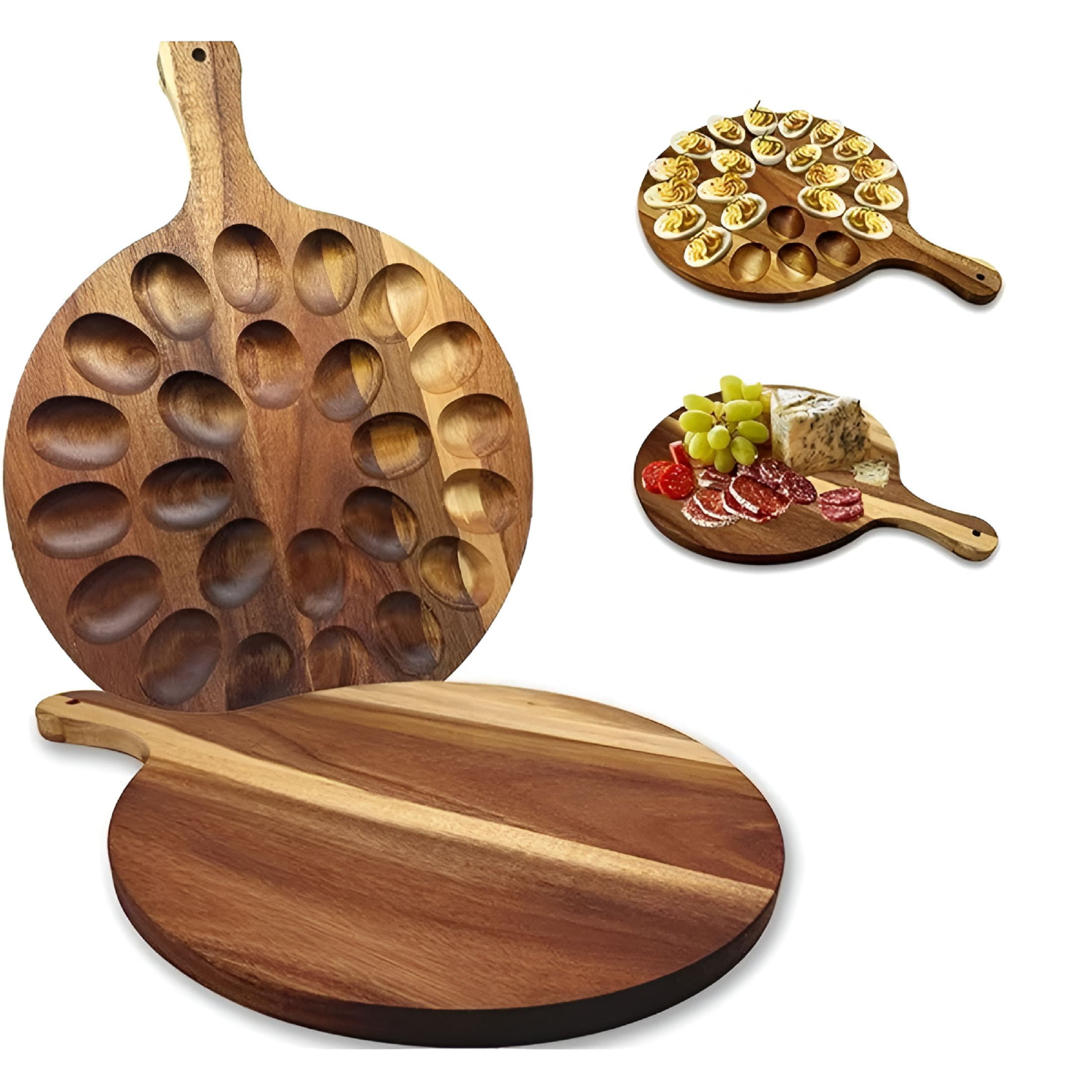 ACDANC Deviled Egg Platter,Wooden Deviled Egg Tray 24 Holes Round Egg Holder