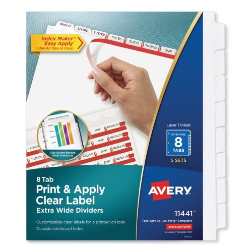 Avery Print and Apply Index Maker Clear Label Dividers, 8 White Tabs