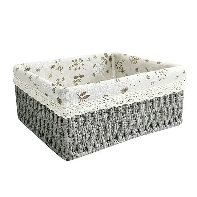 Cosmetic Towel Container Handmade Paper Rope+cotton Linen+iron Straw Baskets Rattan Pastoral Woven Toy Storage Basket
