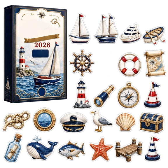 Christmas 2026 Nautical Decor Holiday Decorations for Home, 24 Pcs Ocean Themed Hanging Decor with Boat Accessories Marine Style Surprise Gift Box, Unique Home Decor Christmas