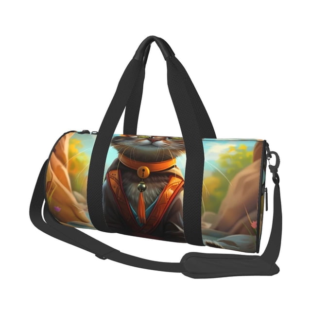 Easygdp Riverside Meditating Cat Bolsa de Viaje, Bolsa de Mano, Bolsa de Gimnasio, Bolsa de Equipaje para Viaje