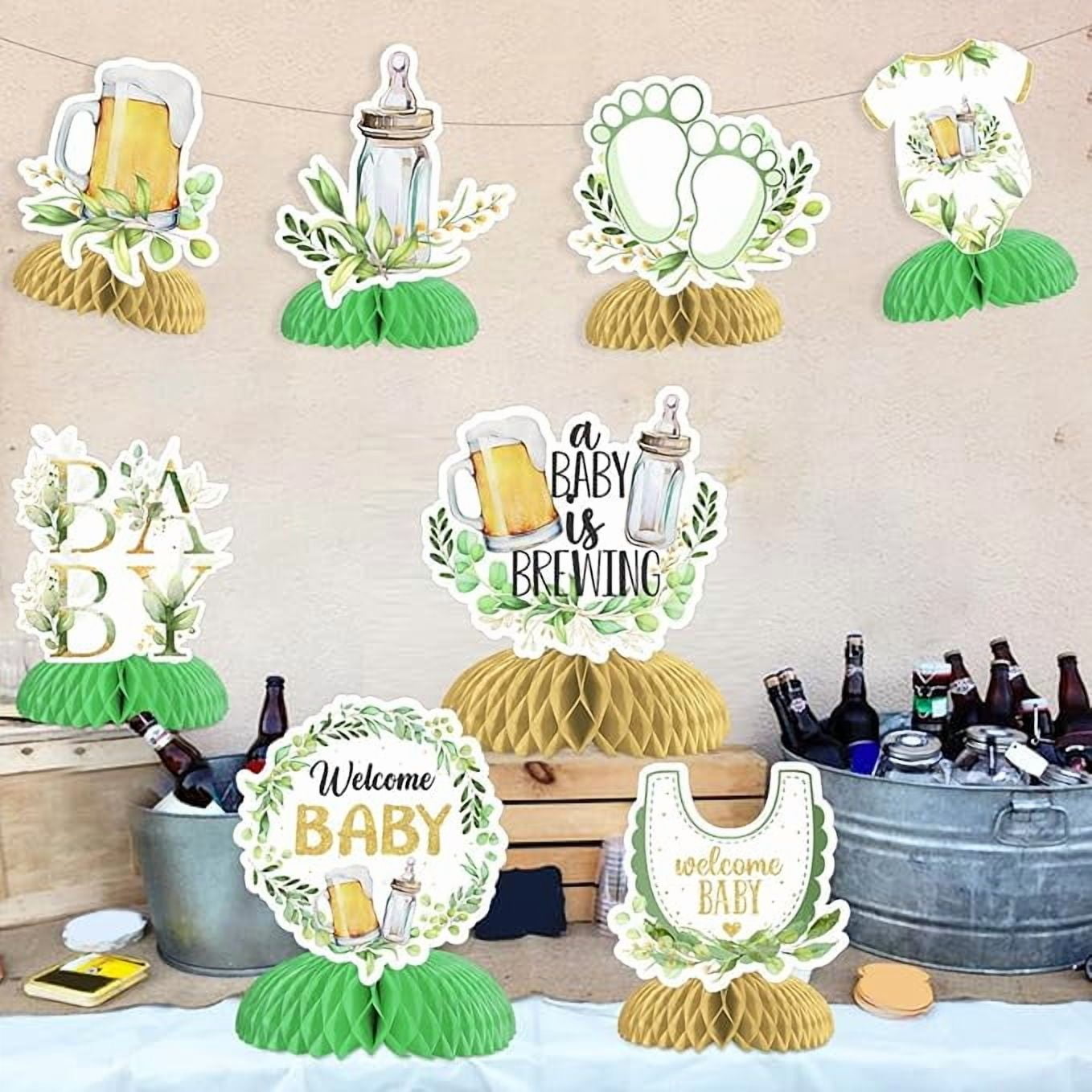 A Baby is Brewing Baby Shower Decorations Greenery - 8PCS Beer Baby Shower Honeycomb Centerpieces, Sage Green Beer Bottle Baby Brewing Gender Reveal Pregnancy Celebration Party Supplies