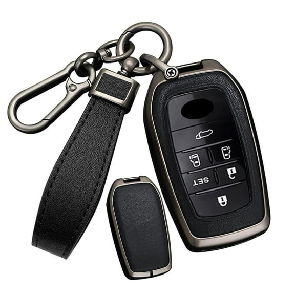 PU Leather Zinc Alloy 3/4/5/6 Button Key Fob Cover Fit for Toyota Land Cruiser 2023 2022 Venza RAV4 Prime Hilux Fortuner Tundra Corolla Sequoia Keyless with Leather Keychain