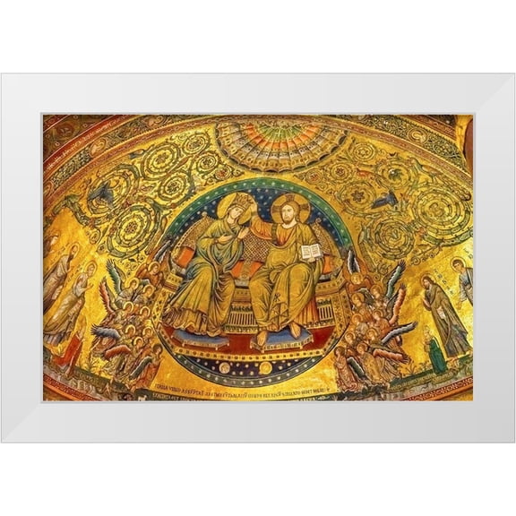 Perry, William 32x23 White Modern Wood Framed Museum Art Print Titled - Coronation of Mary and Jesus mosaic Santa Maria Maggiore-Rome-Italy
