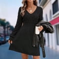 thumbnail image 3 of Aellinatey Women's long-sleeved V-neck solid color knit dress, 3 of 10