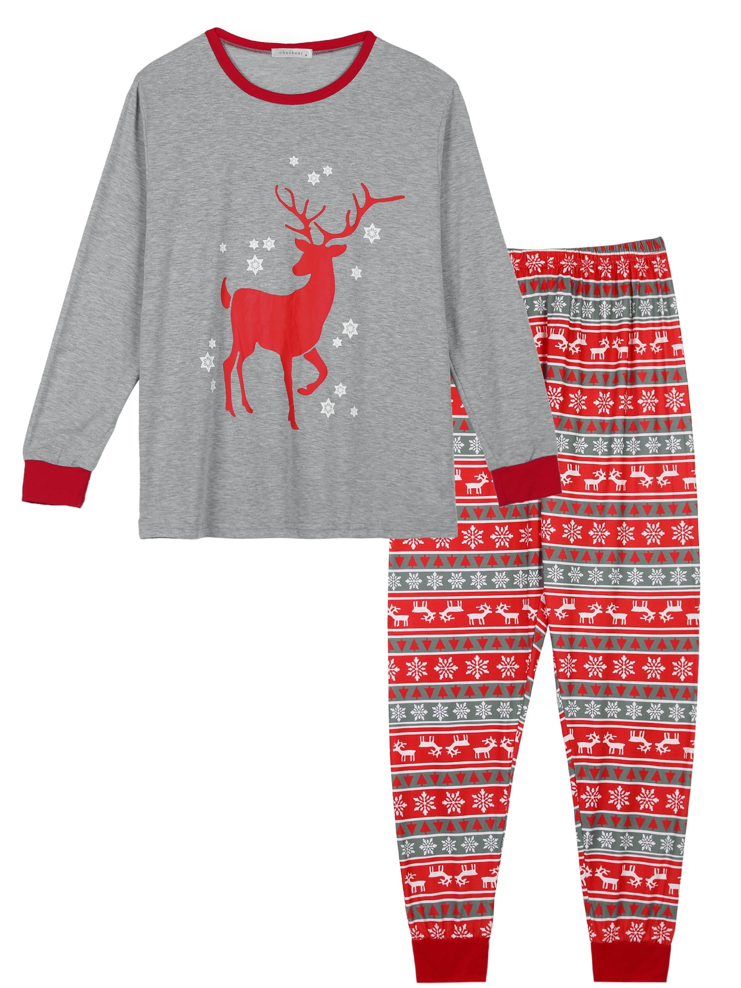 Unique Bargains Christmas Deer Print Long Sleeve Tee with Pants Lounge Family Pajama Sets L Men