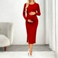 thumbnail image 6 of XUNKUSGA Maternity Dresses for Women Fashion Crew Neck Side Split Long Dress Casual Soild Color Long Sleeved Holiday Dress Comfortable Soft Slim Fit Party Dress S-2XL,Red, 6 of 6