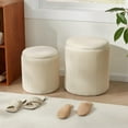 thumbnail image 2 of Round Ottoman with Storage Set of 2,Vanity Stool with Storage for Bedroom, Ottoman Coffee Table,Small Velvet Foot Stool for Living Room, Beige, 2 of 5