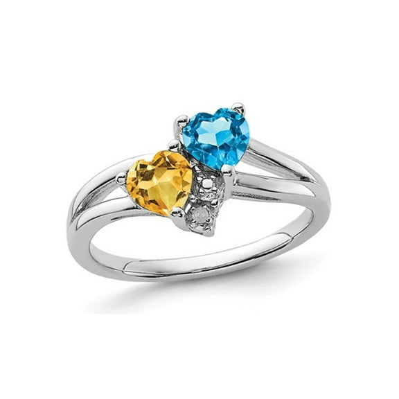 1.00 Carat (Ctw) Citrine & Blue Topaz Heart Ring in Sterling Silver for Women