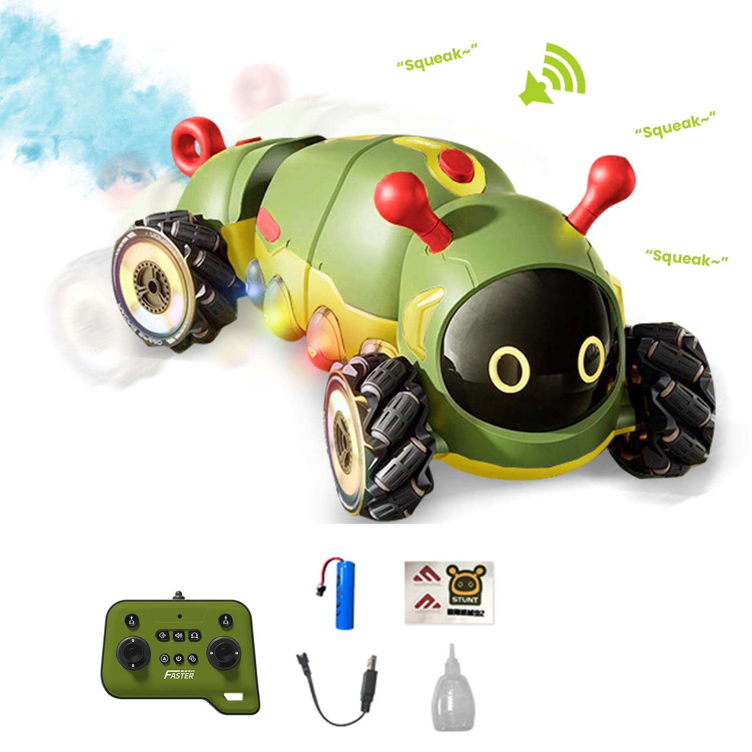 RC Stunt Car Remote Control Toys with Sound of Insects,LED,Spray and Drift,RC Toys for Kids Boys Girls Gifts