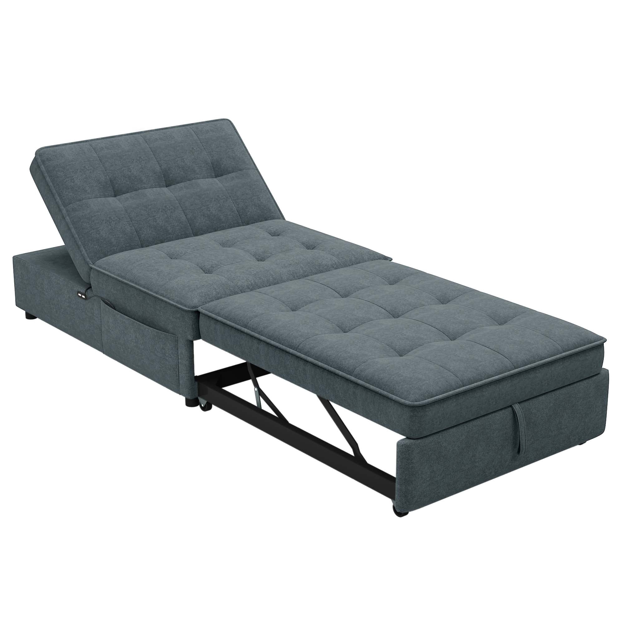 Aukfa Convertible Sleeper Sofa Chair Bed, 3-in-1 Pull Out Sleeper Chair with USB Port and Pocket for Living Room - Gray