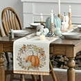 thumbnail image 5 of Smile Orange Pumpkin Wreath Floral Buffalo Plaid Fall Table Runner, Seasonal Fall Kitchen Dining Table Decoration for Home Party Decor 13x72 Inch, 5 of 7