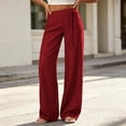 thumbnail image 2 of Women's Soft Polyester Straight Leg Loose Pants, Elastic Waist Tummy Control Casual Trousers with Pockets, Solid Color Relaxed Fit Pull On Bottoms, for Everyday Wear, Work,, 2 of 7