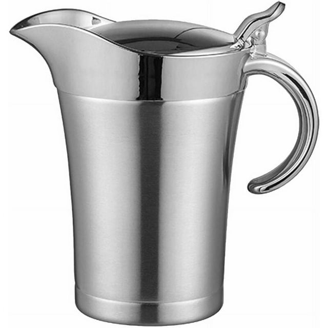 Mantén la salsa caliente con estilo con nuestra salsera de acero inoxidable, aislamiento de doble pared y tapa a prueba de polvo para verter crema en casa o en la cocina