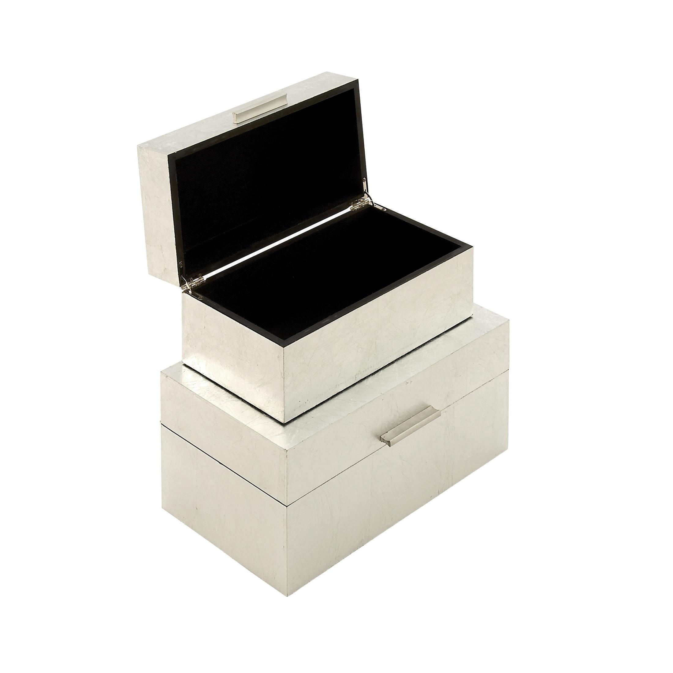 CosmoLiving by Cosmopolitan Silver Wooden Decorative Box with Textured Foiled Exterior, 2 Count