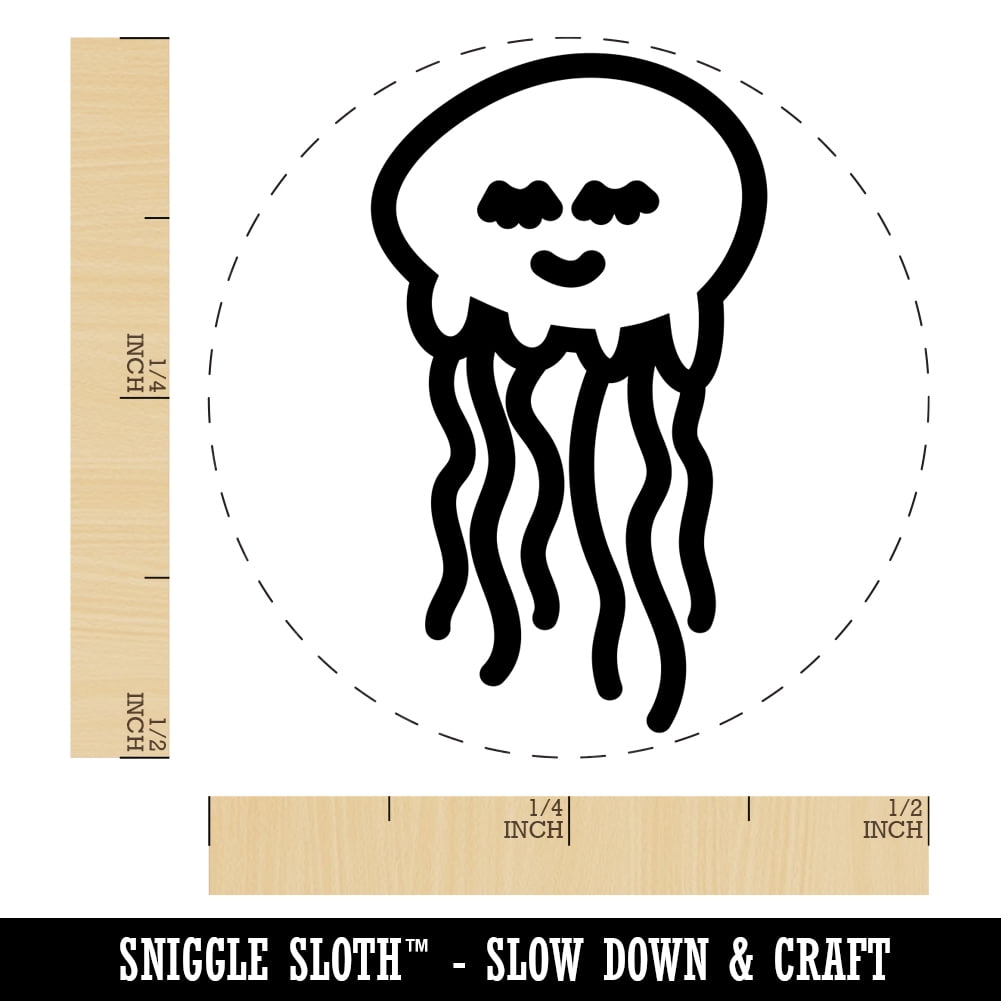 Jellyfish Doodle Self-Inking Rubber Stamp Ink Stamper - Brown Ink - Mini 1/2 Inch