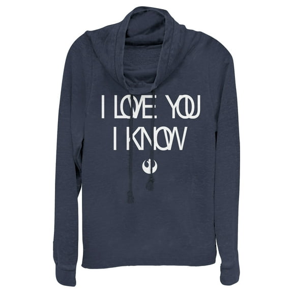 Junior's Star Wars Love You I Know Rebel Symbol  Cowl Neck Sweatshirt Navy Blue 2X Large